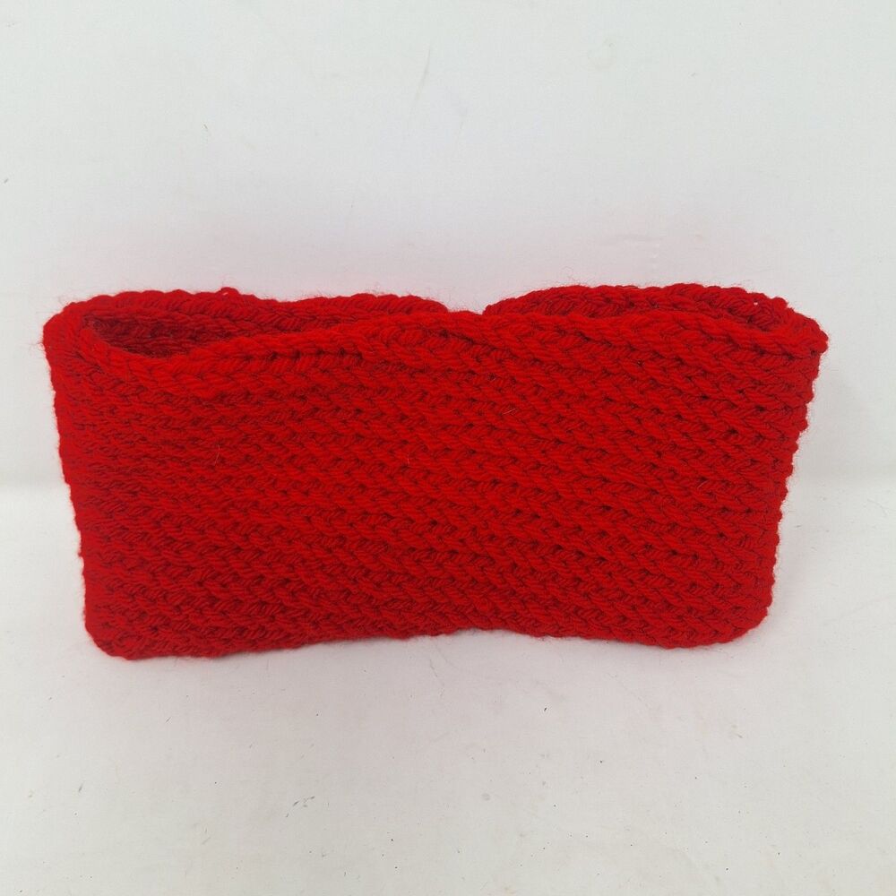 Handmade Bright Red Knit Headband Winter Cozy Outdoor Thick Acrylic Bold Warm